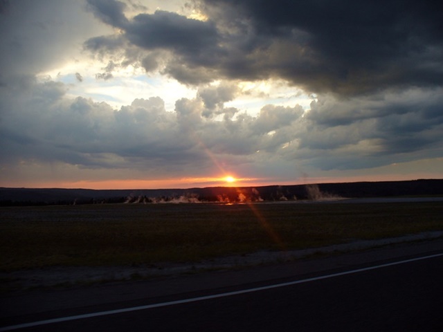 Wyoming Tischdecke Ruhiger Weg bei Sonnenuntergang Design 